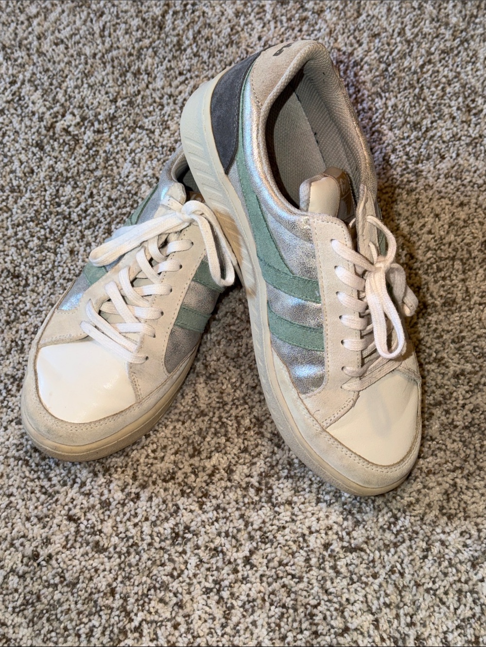 Gola White Sneakers with Mint Green and Silver Accents